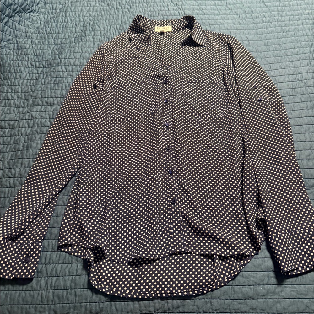 Express Navy and White Dotted Shirt